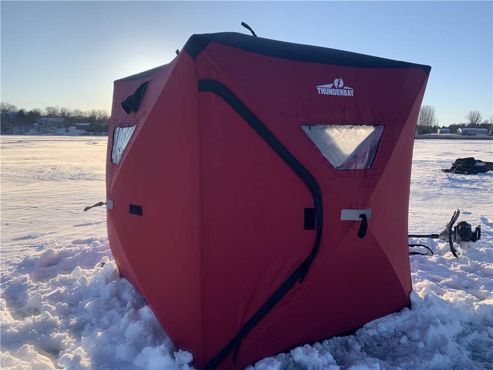 THUNDERBAY Ice Cube 3-4 Man Portable Ice Shelter, 34 Square Feet of Fishable Area, Portable 3-4 Person Ice Shanty