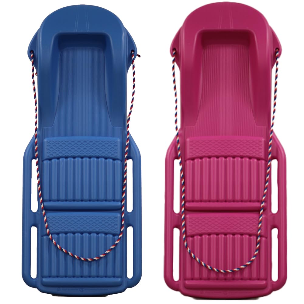 The Original Retro Racer Snow Sled by Confer Plastics, Cool Blue & Polar Pink Color, Durable Design for All Ages, Made in USA, Available in 2 Pack for Double Fun