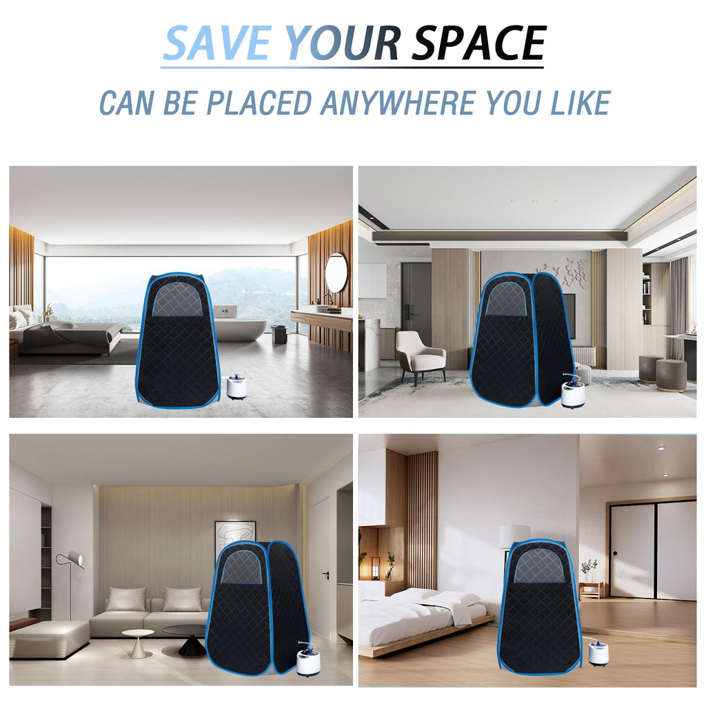 Wizzisauna Foldable Portable Steam Sauna, Personal Sauna Tent for Home SPA with 1000w 2.2L Steamer, Folding Chair, Remote Control, Black