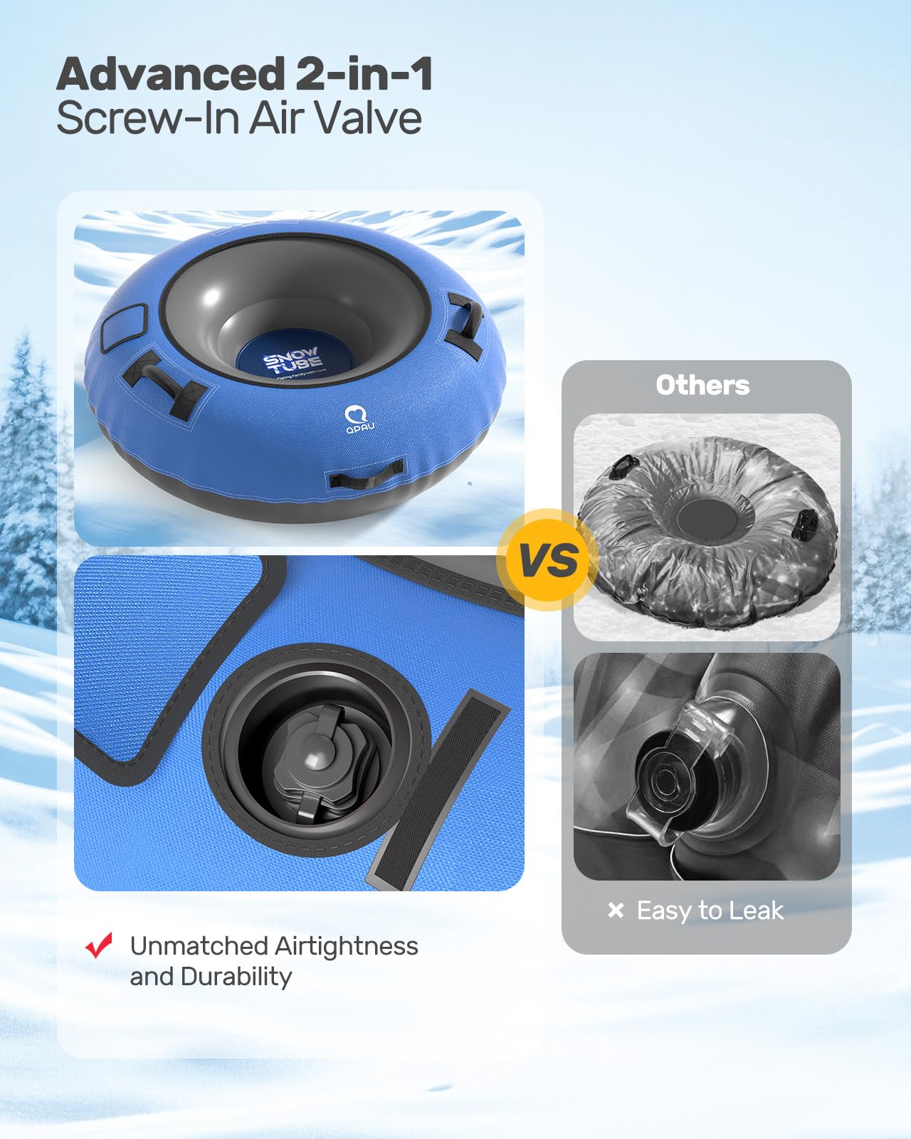 QPAU Snow Tube with Premium Canvas Cover for Kids and Adults, 48'' Inflatable Heavy Duty Snow Tube Made by Thickened Bottom, Sled Winter Outdoor Fun Toys for Children Boys Girls (Blue)