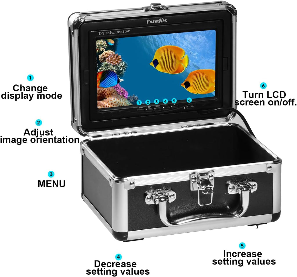 1200TVL HD Underwater Ice Fishing Camera with 7inch Monitor,100ft/30M Cable,10000mAh Fish Finder with 24pcs LED Lights,12pcs Infrared Night Vison,12pcs White Lights,Aluminium Case for Lake,Fish Boat
