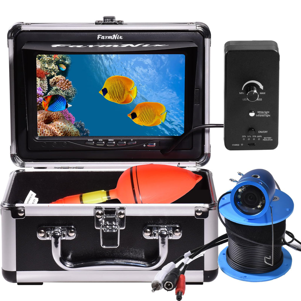 1200TVL HD Underwater Ice Fishing Camera with 7inch Monitor,100ft/30M Cable,10000mAh Fish Finder with 24pcs LED Lights,12pcs Infrared Night Vison,12pcs White Lights,Aluminium Case for Lake,Fish Boat