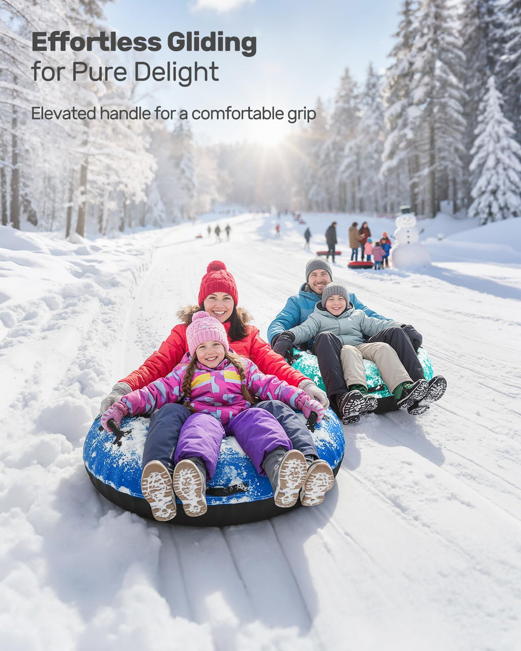 QPAU Snow Tube with Premium Canvas Cover for Kids and Adults, 48'' Inflatable Heavy Duty Snow Tube Made by Thickened Bottom, Sled Winter Outdoor Fun Toys for Children Boys Girls (Blue)