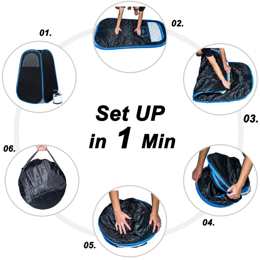 Wizzisauna Foldable Portable Steam Sauna, Personal Sauna Tent for Home SPA with 1000w 2.2L Steamer, Folding Chair, Remote Control, Black