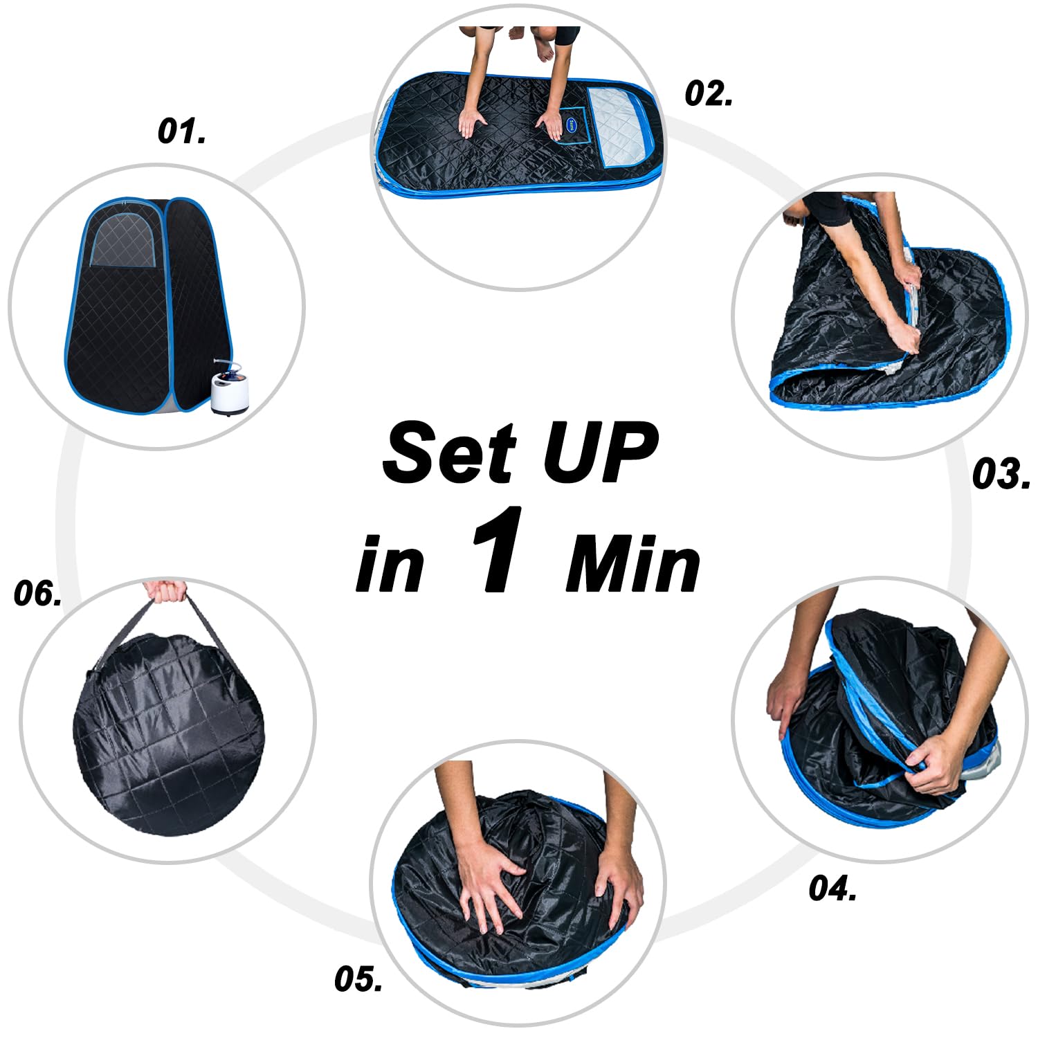 Wizzisauna Foldable Portable Steam Sauna, Personal Sauna Tent for Home SPA with 1000w 2.2L Steamer, Folding Chair, Remote Control, Black