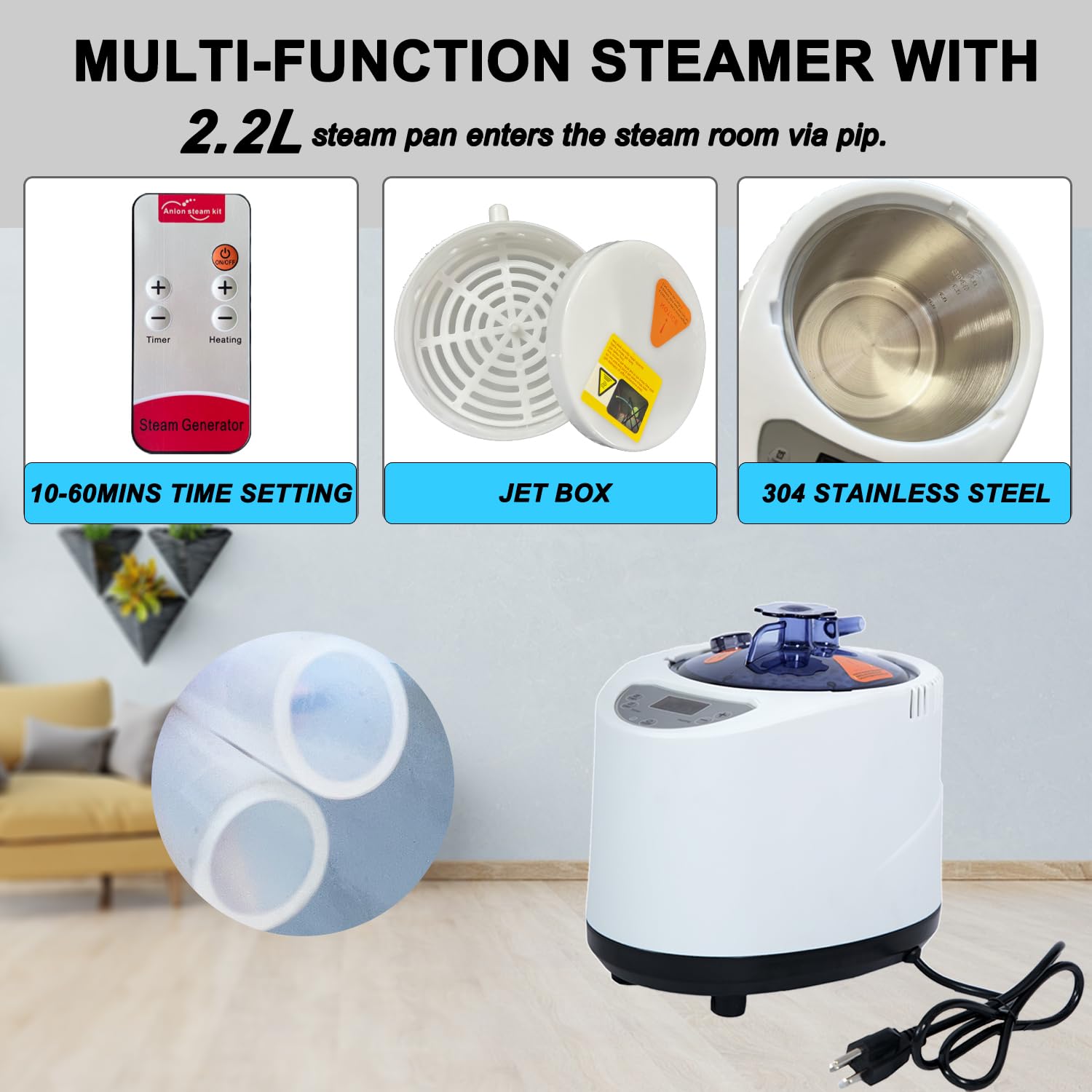 Wizzisauna Foldable Portable Steam Sauna, Personal Sauna Tent for Home SPA with 1000w 2.2L Steamer, Folding Chair, Remote Control, Black