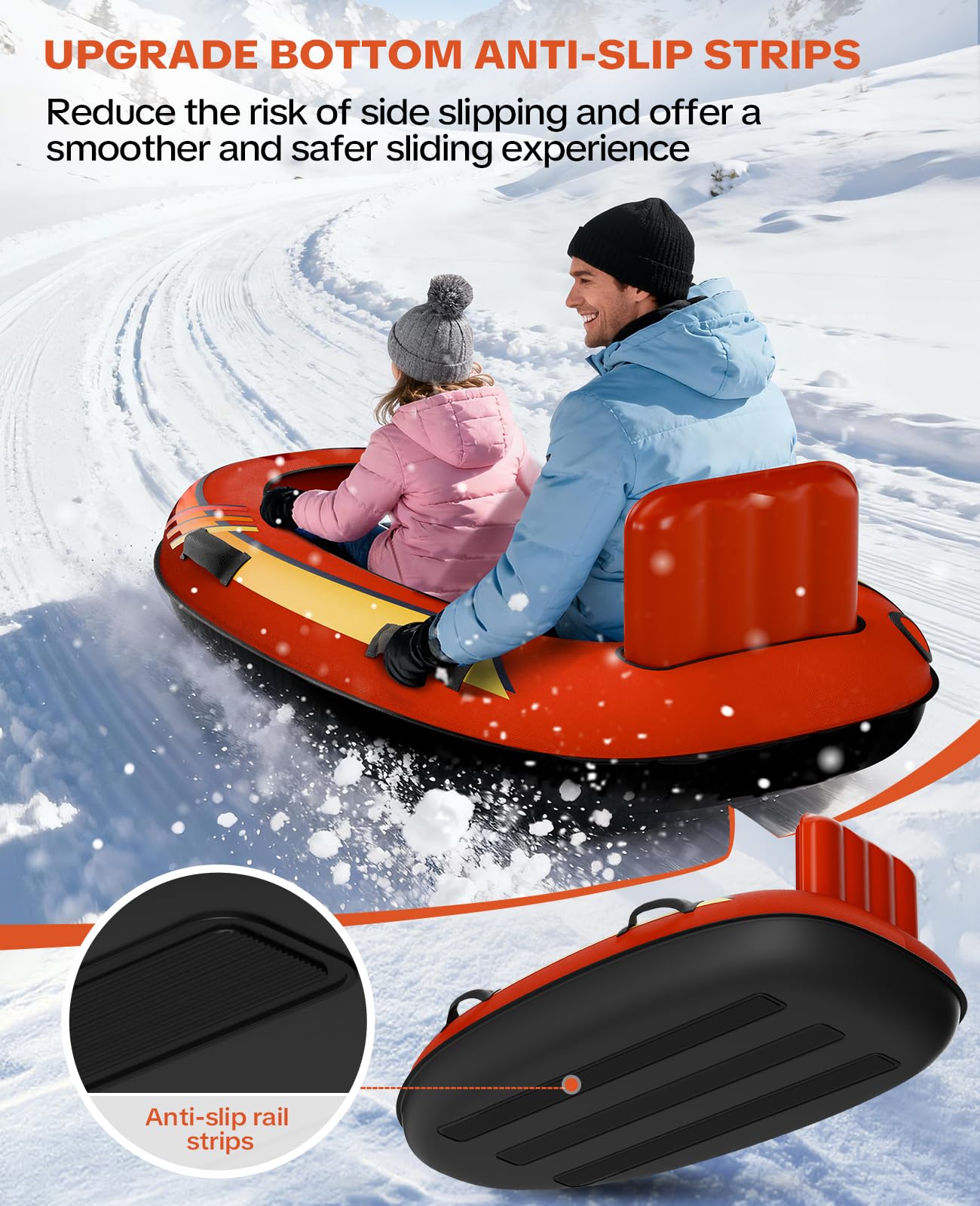 2 Person Inflatable Snow Sled with Premium Canvas Cover, Snow Tubes for Sledding Heavy Duty with Backrest and Handles for Kids and Adults, Winter Outdoor Toys Gifts for Boys Girls Family