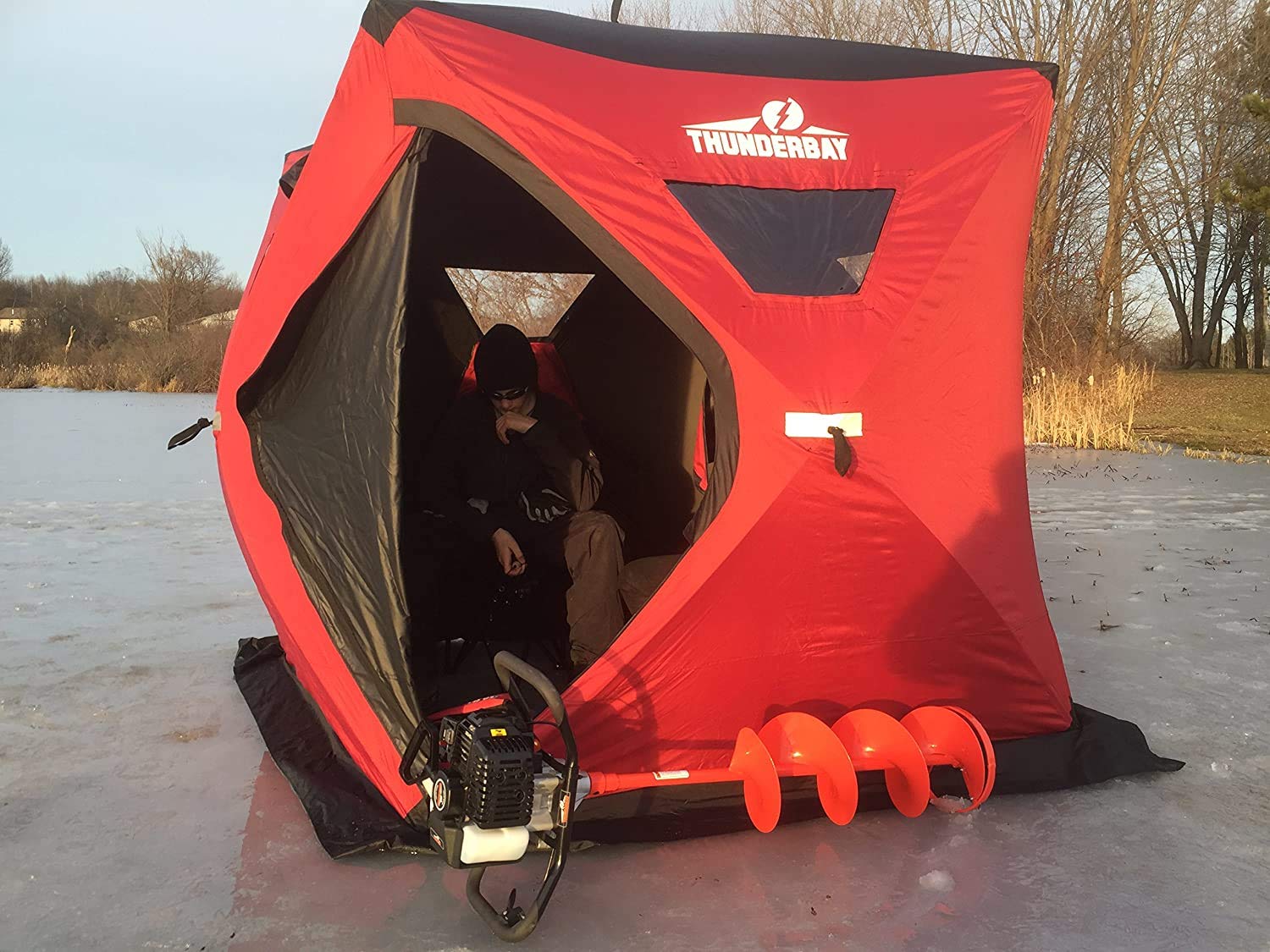 THUNDERBAY Ice Cube 3-4 Man Portable Ice Shelter, 34 Square Feet of Fishable Area, Portable 3-4 Person Ice Shanty