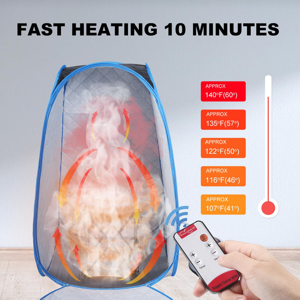 Wizzisauna Foldable Portable Steam Sauna, Personal Sauna Tent for Home SPA with 1000w 2.2L Steamer, Folding Chair, Remote Control, Black