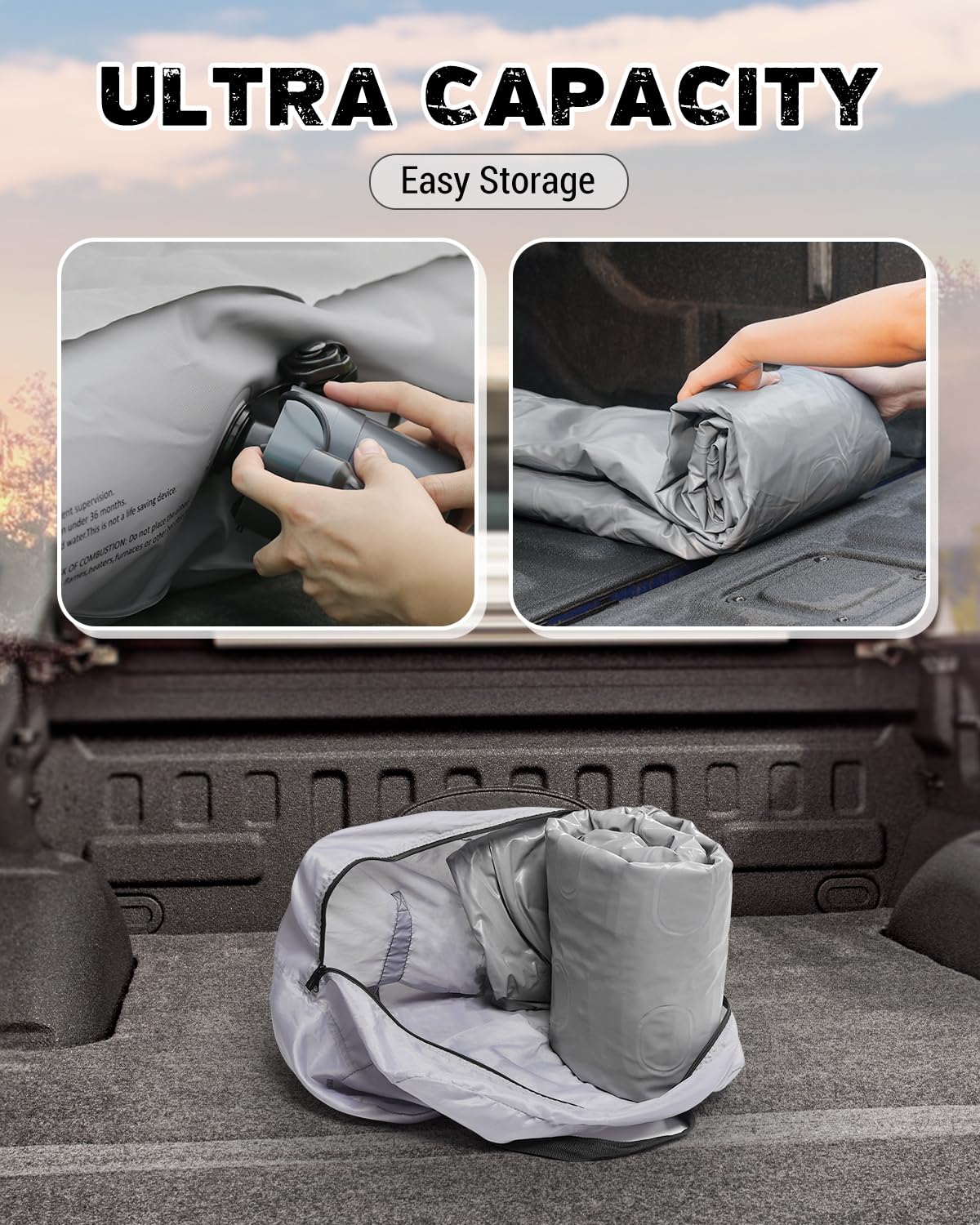 Sokeface Tailgate Extendable Truck Bed Mattress with Built-in Pump, Heavy-Duty, Truck Bed Air Mattress for 5.5-5.8ft Full Size, Easy Setup, Large Carry Bag, Leak-Resistant Mattress for Camping