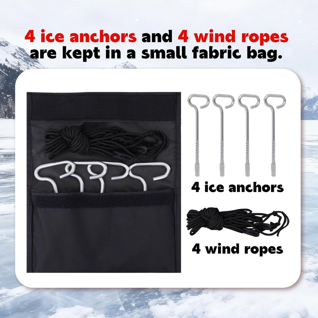 FUNHORUN Ice Fishing Shelter with Removable Floor Mat, 1-2 Person Pop Up 300D Ice Fishing Tent, 58 Inch Portable Hub-Style Shanty with Anchors, Ropes and Carrying Bag, Non-Insulated