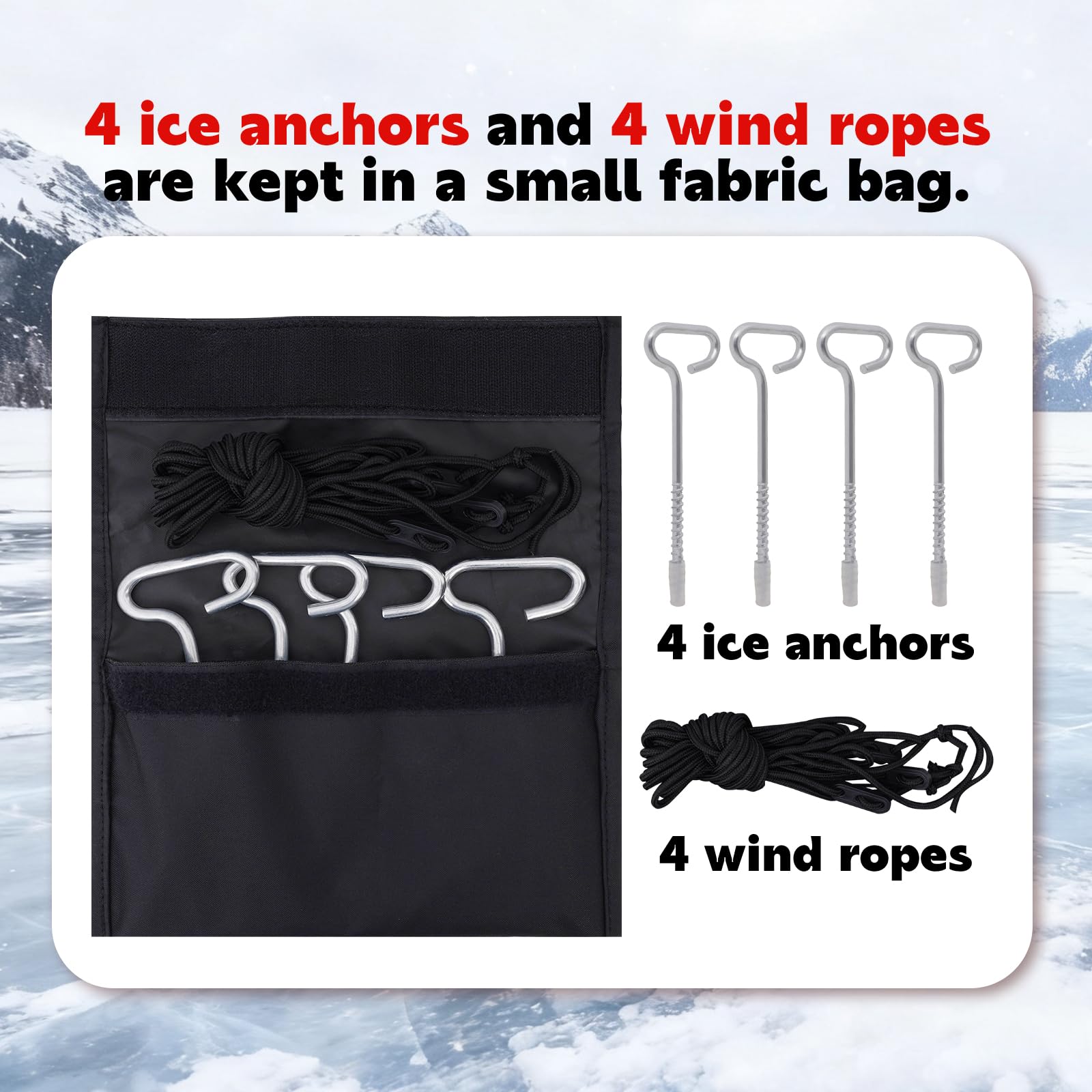 FUNHORUN Ice Fishing Shelter with Removable Floor Mat, 1-2 Person Pop Up 300D Ice Fishing Tent, 58 Inch Portable Hub-Style Shanty with Anchors, Ropes and Carrying Bag, Non-Insulated