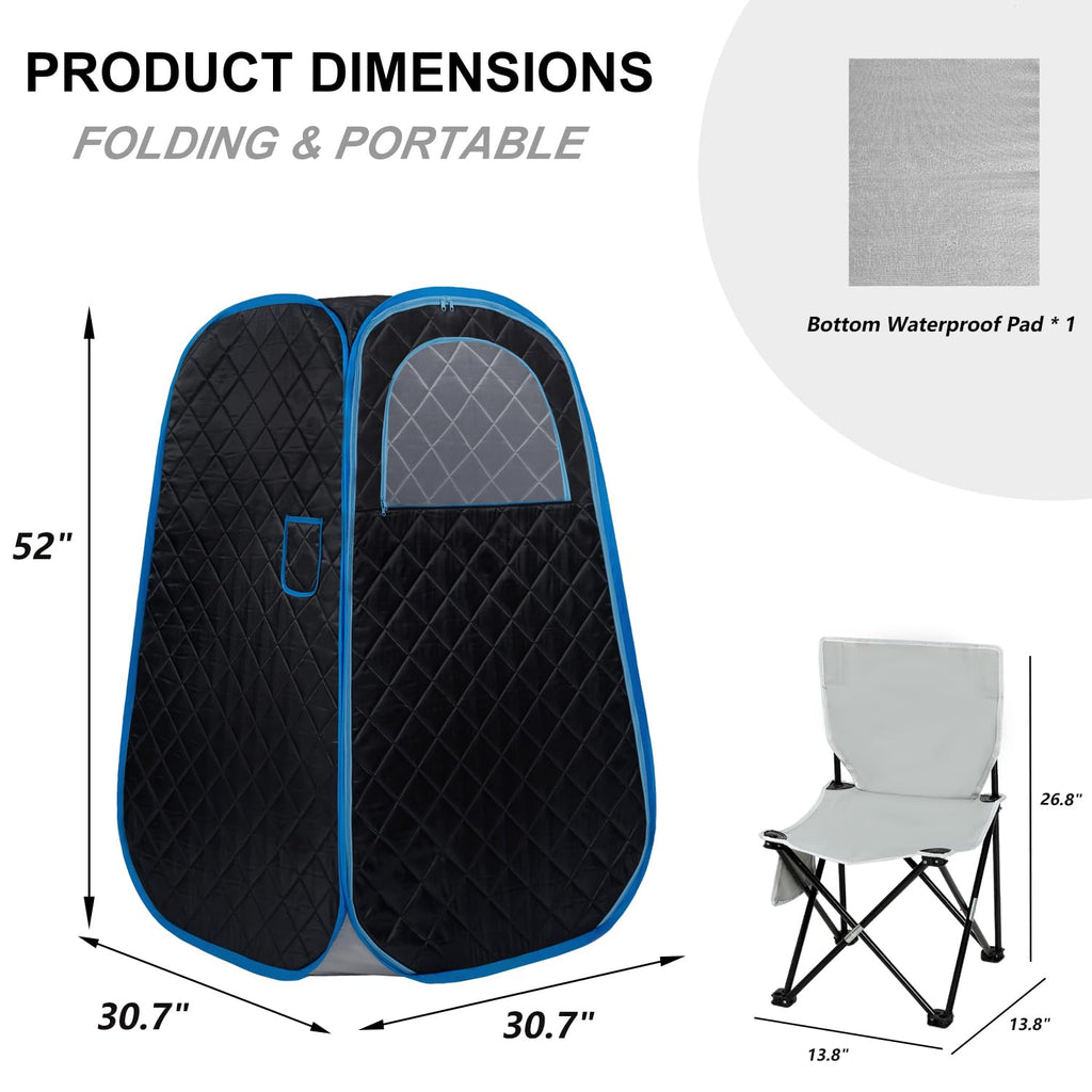Wizzisauna Foldable Portable Steam Sauna, Personal Sauna Tent for Home SPA with 1000w 2.2L Steamer, Folding Chair, Remote Control, Black