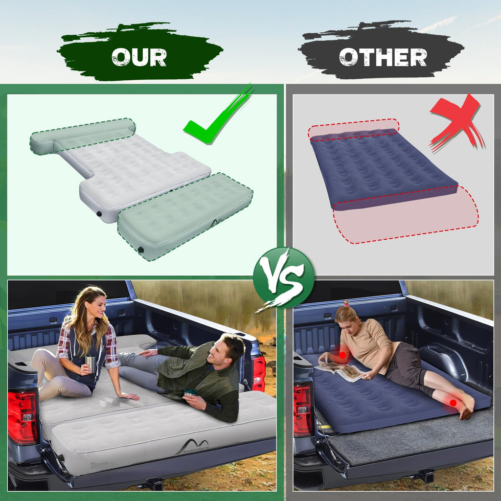 Sokeface Tailgate Extendable Truck Bed Mattress with Built-in Pump, Heavy-Duty, Truck Bed Air Mattress for 5.5-5.8ft Full Size, Easy Setup, Large Carry Bag, Leak-Resistant Mattress for Camping