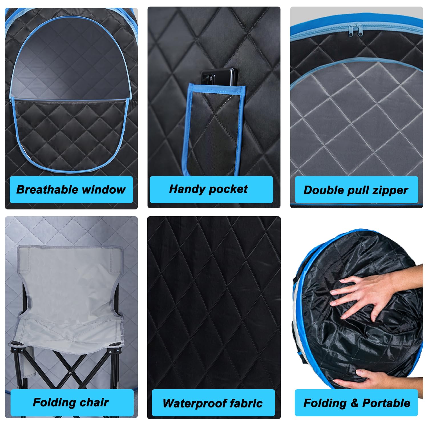 Wizzisauna Foldable Portable Steam Sauna, Personal Sauna Tent for Home SPA with 1000w 2.2L Steamer, Folding Chair, Remote Control, Black