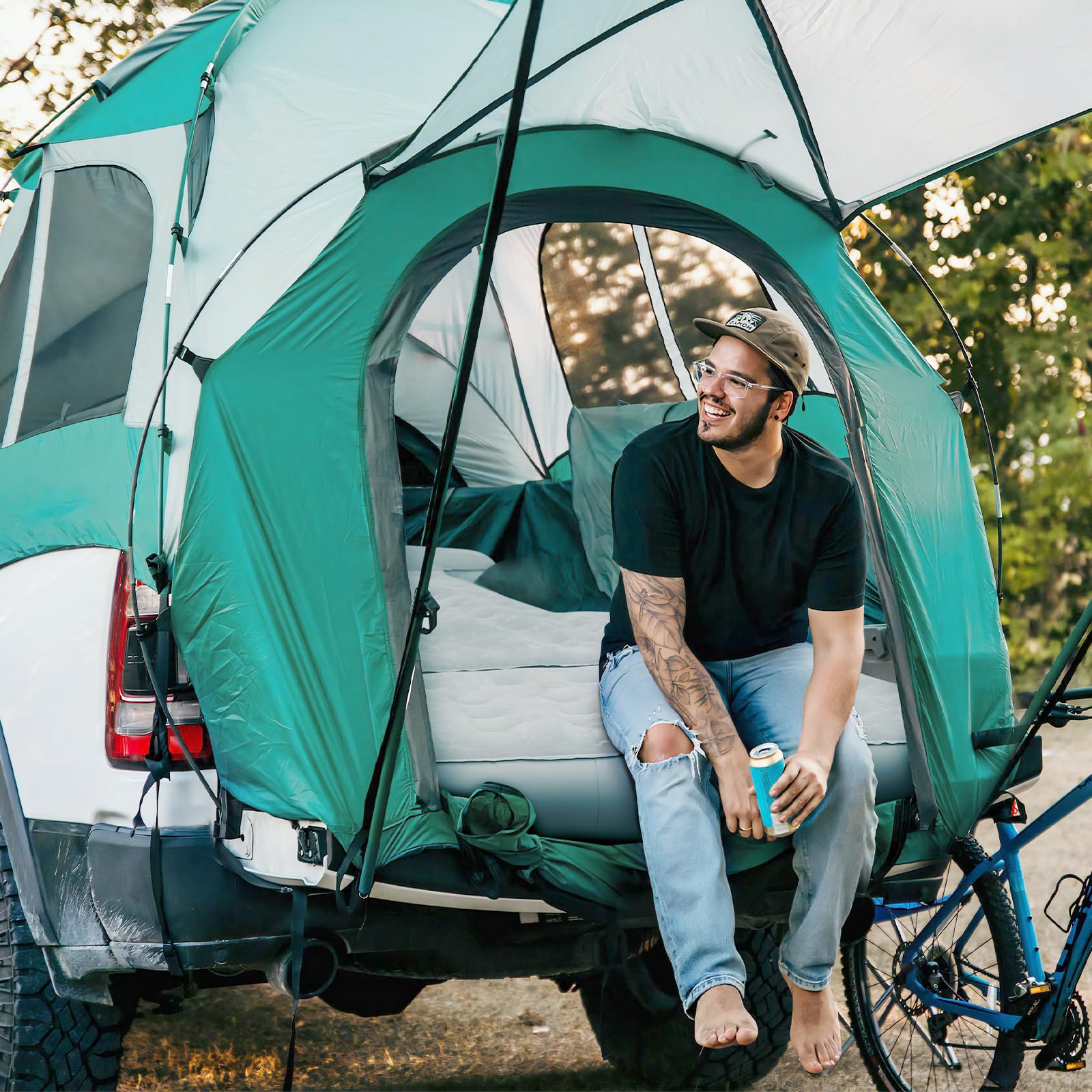 Sokeface Tailgate Extendable Truck Bed Mattress with Built-in Pump, Heavy-Duty, Truck Bed Air Mattress for 5.5-5.8ft Full Size, Easy Setup, Large Carry Bag, Leak-Resistant Mattress for Camping