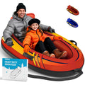 2 Person Inflatable Snow Sled with Premium Canvas Cover, Snow Tubes for Sledding Heavy Duty with Backrest and Handles for Kids and Adults, Winter Outdoor Toys Gifts for Boys Girls Family