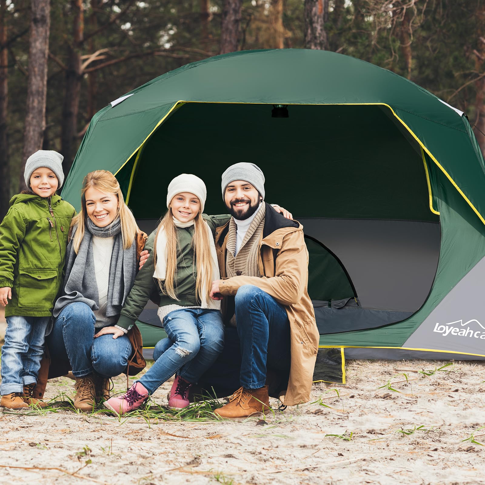 LOYEAHCAMP Tents 4 Person Camping Tent, Easy Setup Waterproof Family Tents for Camping, Portable Dome Tent for Outdoor Camping with Rainfly, Carry Bag DarkGreen