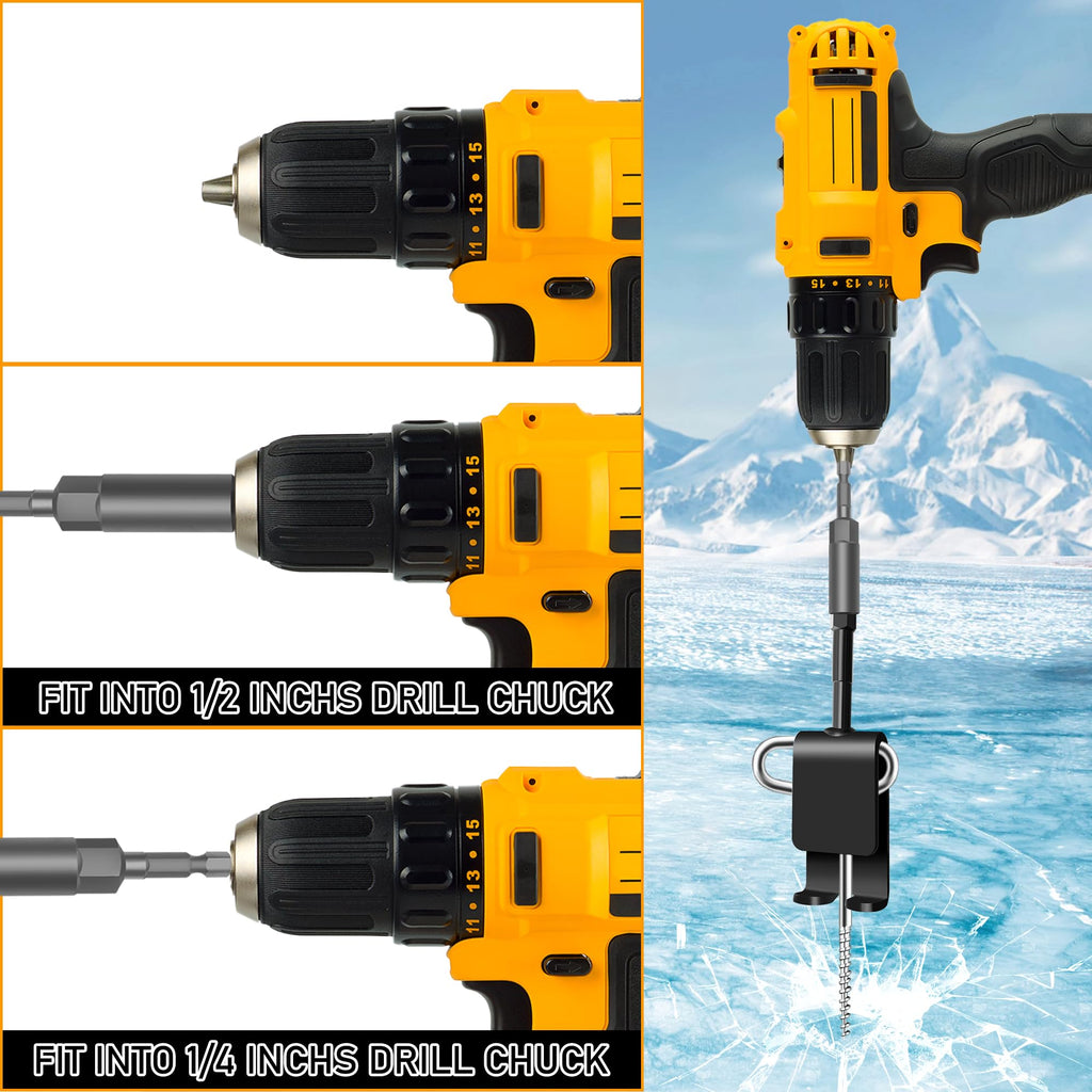 14 Pcs Ice Anchor Tool Kit, Universal Ice Fishing Anchor Tool with Ice Anchor Drill Adapter, 6Pcs Ice Fishing Tent Stakes,6Pcs Rope Hanger, 1/4" Adapter Head for Setting Up Ice Fishing Shelter Tent