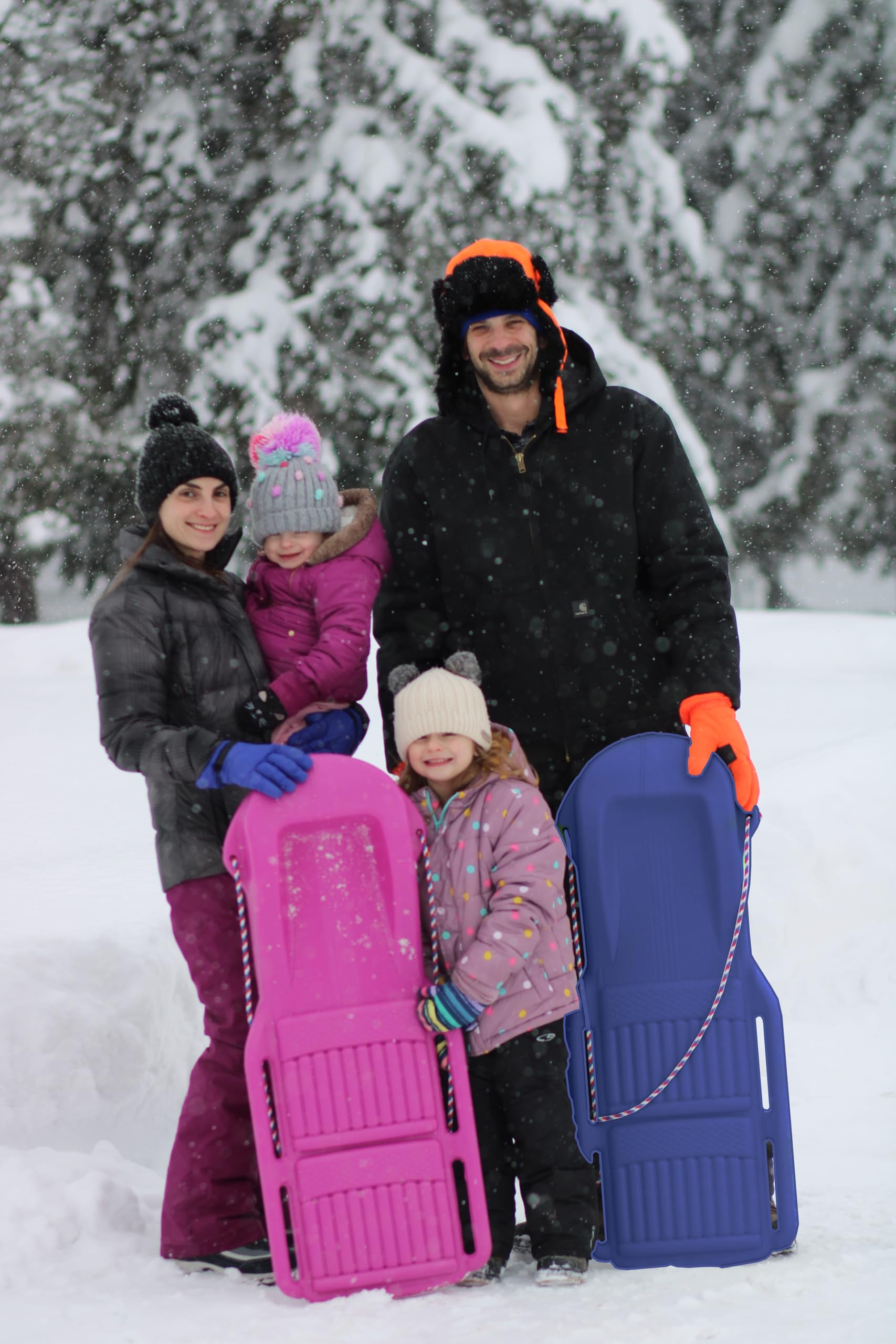 The Original Retro Racer Snow Sled by Confer Plastics, Cool Blue & Polar Pink Color, Durable Design for All Ages, Made in USA, Available in 2 Pack for Double Fun