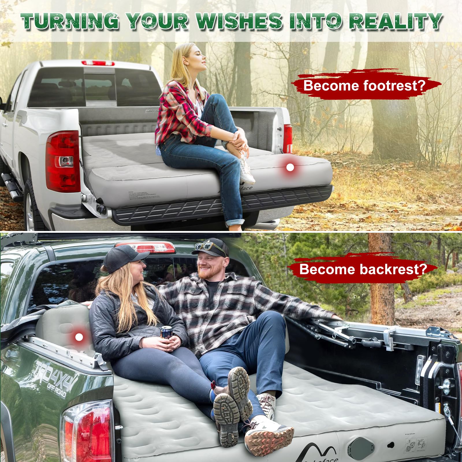 Sokeface Tailgate Extendable Truck Bed Mattress with Built-in Pump, Heavy-Duty, Truck Bed Air Mattress for 5.5-5.8ft Full Size, Easy Setup, Large Carry Bag, Leak-Resistant Mattress for Camping