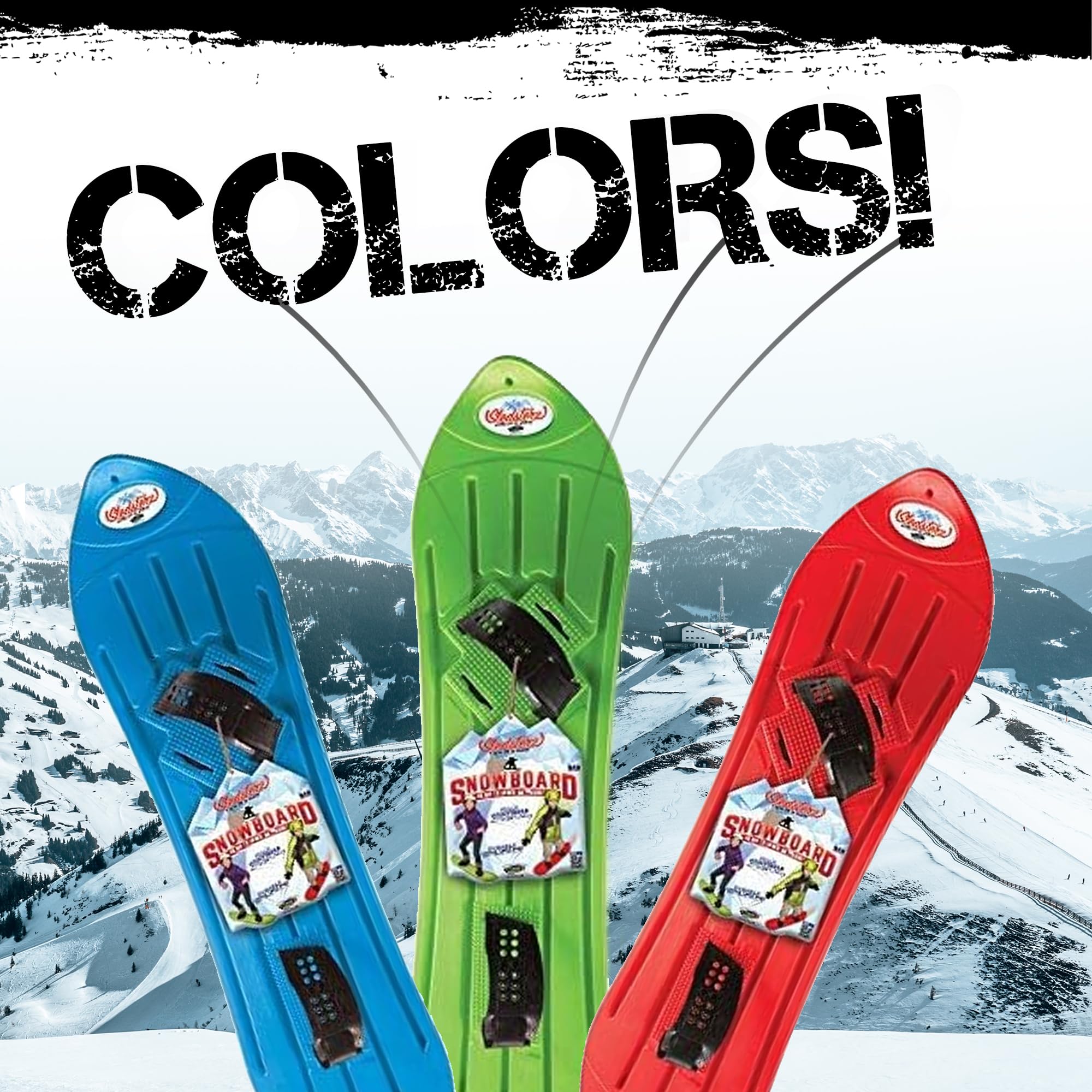 The Original Geospace Sledsterz Kids Beginner Snowboard for Winter Fun on Snow, with Adjustable Step-in Bindings; for Kids Between 4 to 12 Years Old (Black/Red Bindings)