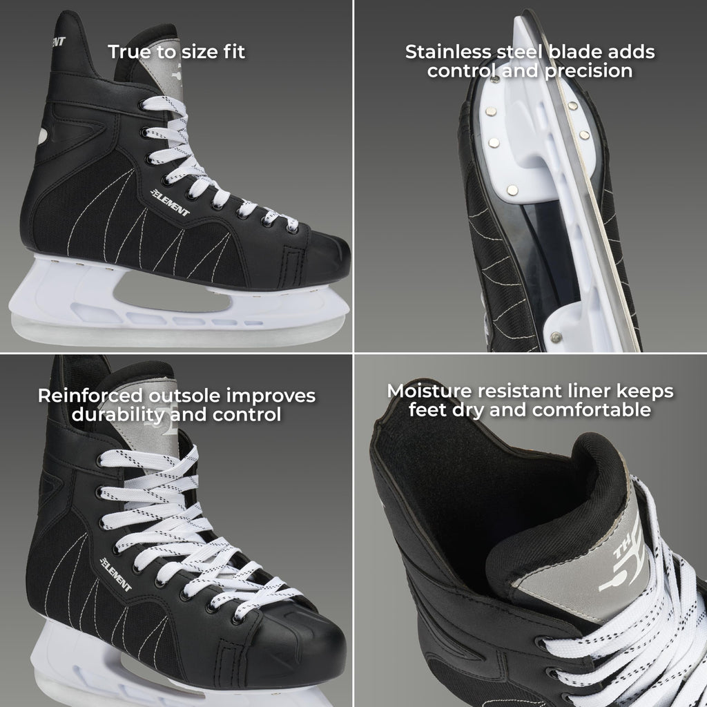 5th Element Stealth Ice Hockey Skates - Perfect for Recreational Ice Skating and Hockey - True-to-Size Fit and Moisture Resistant Liner Ice Skates for Men (Black/White, 7.0)