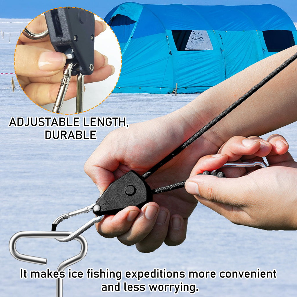 14 Pcs Ice Anchor Tool Kit, Universal Ice Fishing Anchor Tool with Ice Anchor Drill Adapter, 6Pcs Ice Fishing Tent Stakes,6Pcs Rope Hanger, 1/4" Adapter Head for Setting Up Ice Fishing Shelter Tent