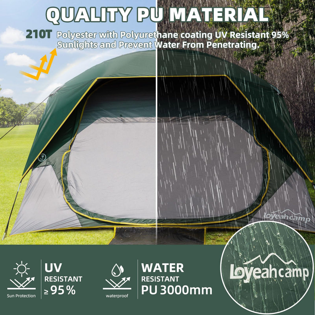 LOYEAHCAMP Tents 4 Person Camping Tent, Easy Setup Waterproof Family Tents for Camping, Portable Dome Tent for Outdoor Camping with Rainfly, Carry Bag DarkGreen