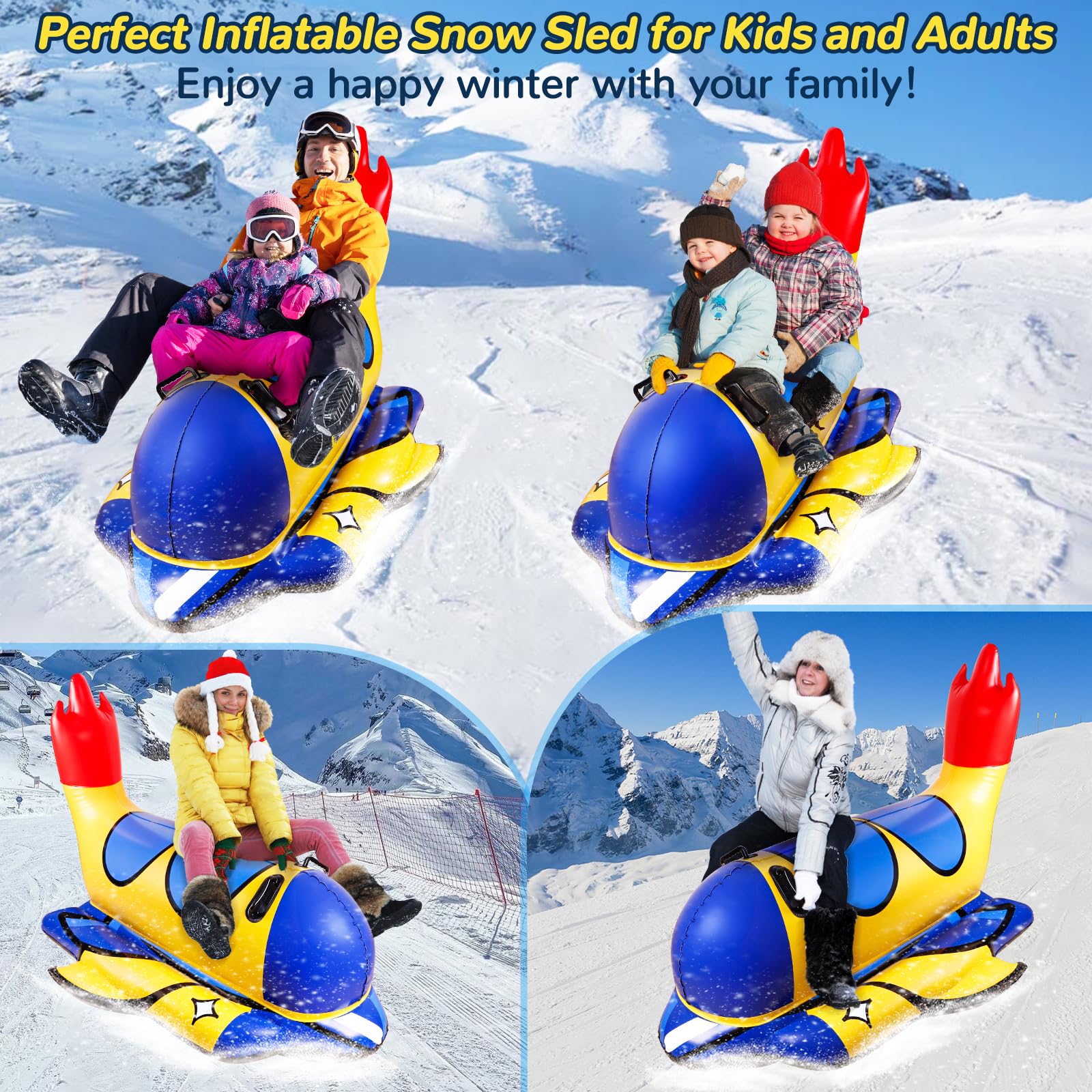 Snow Tube, 64 Inch Super Large Inflatable Spaceship Snow Sled for Kids & Adults, Cold-Resistant and Thickened Heavy Duty Snow Sled with Sturdy Handles,Great Winter Outdoor Fun Toys for Kids and Family