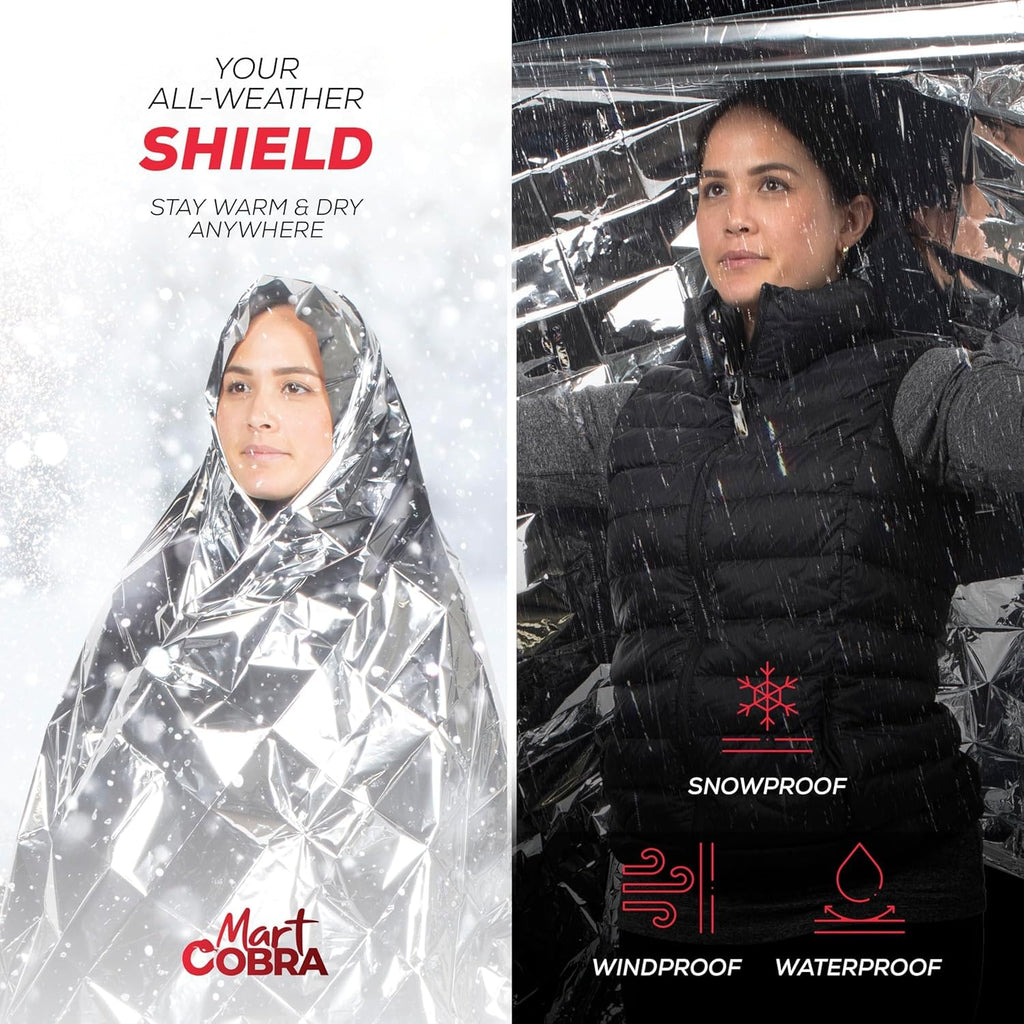 Emergency Blanket 4-Pack Space Mylar Blankets Survival Gear and Supplies Reusable Thermal Camping Hunting Essentials First Aid Car Backpacking Marathon Kit Prepper Go Rave Bug Out Bag Foil Cold Winter