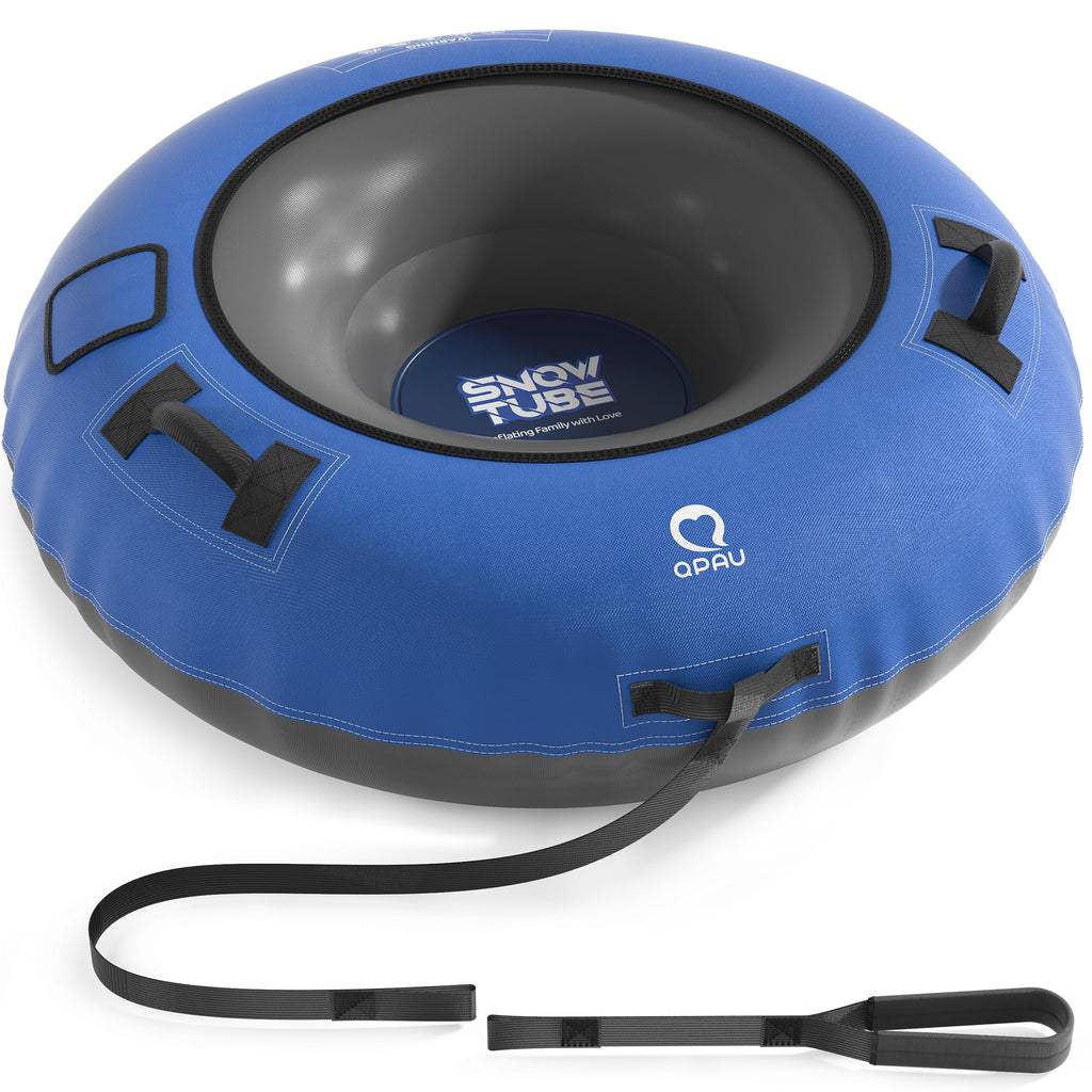 QPAU Snow Tube with Premium Canvas Cover for Kids and Adults, 48'' Inflatable Heavy Duty Snow Tube Made by Thickened Bottom, Sled Winter Outdoor Fun Toys for Children Boys Girls (Blue)