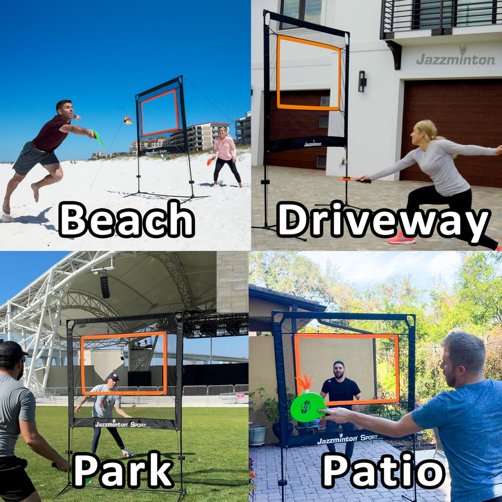 Jazzminton-Sport – The Original Paddle Game with Net for Indoors & Outdoors – Active, Joint-Friendly Family Fun – Like Badminton, Pickleball & Tennis with a Twist