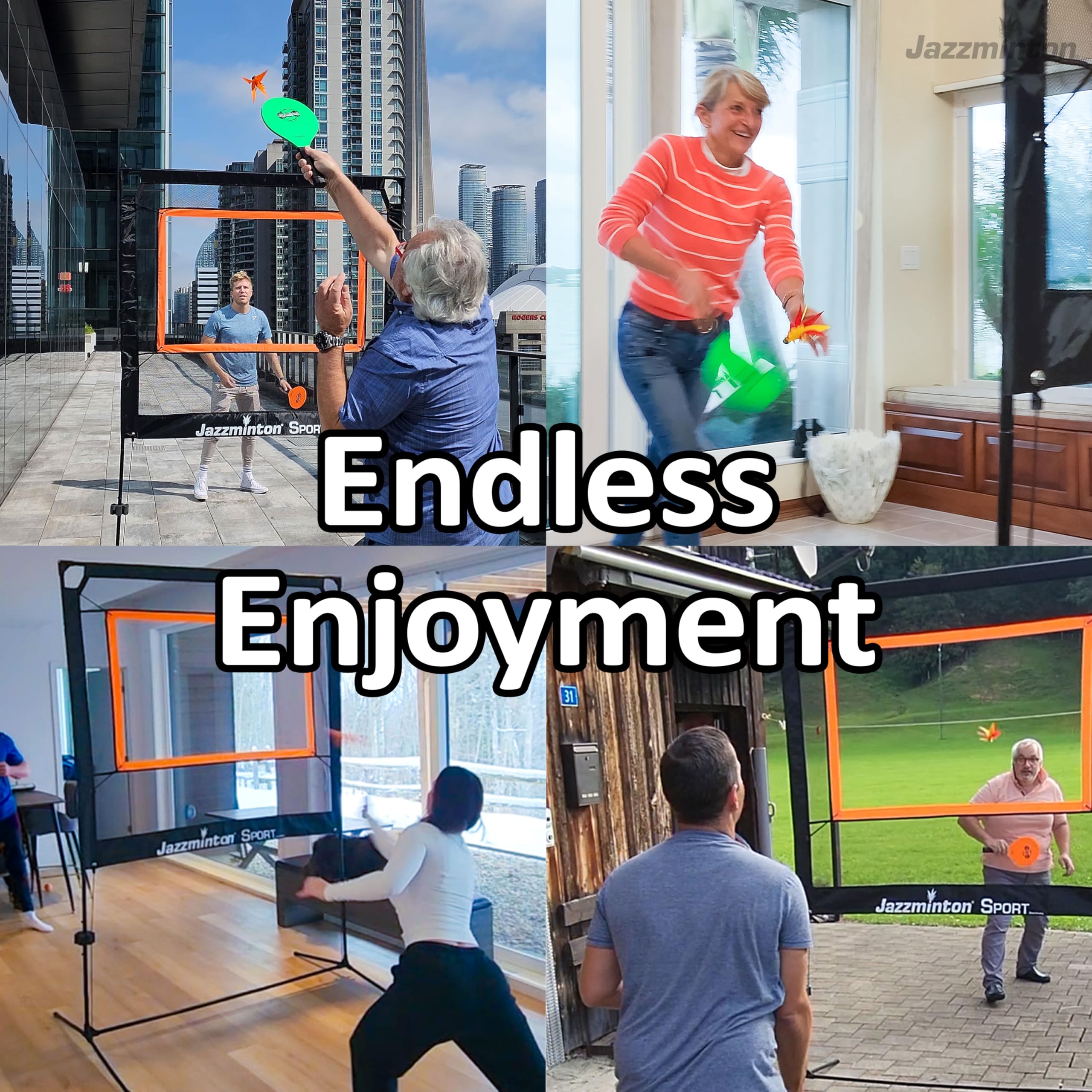 Jazzminton-Sport – The Original Paddle Game with Net for Indoors & Outdoors – Active, Joint-Friendly Family Fun – Like Badminton, Pickleball & Tennis with a Twist